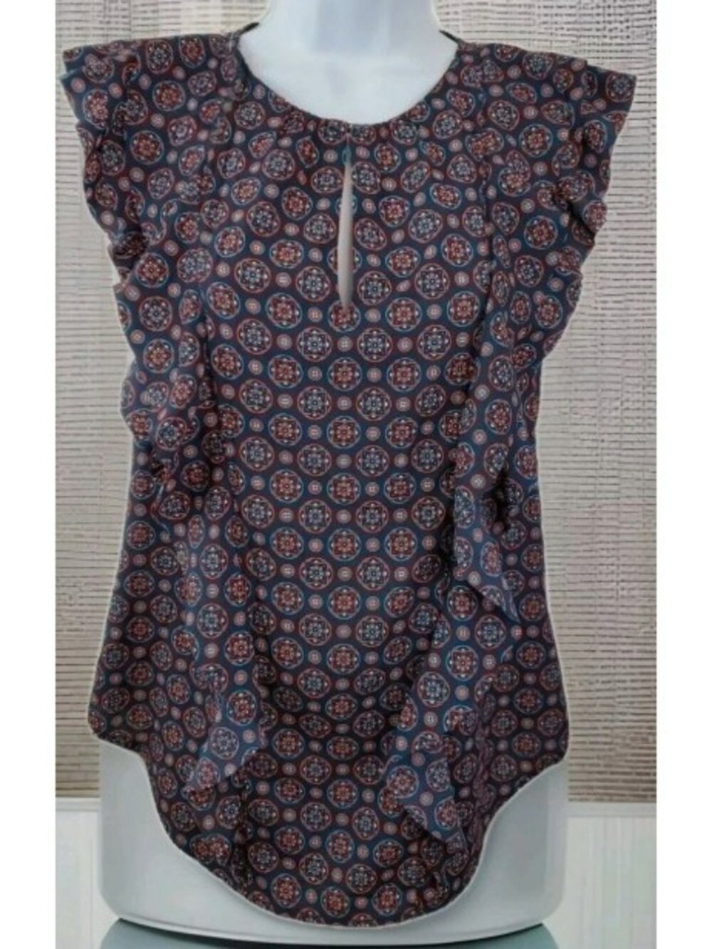 Banana Republic Blouse Navy Multi Women's M Sleeveless Keyhole Front